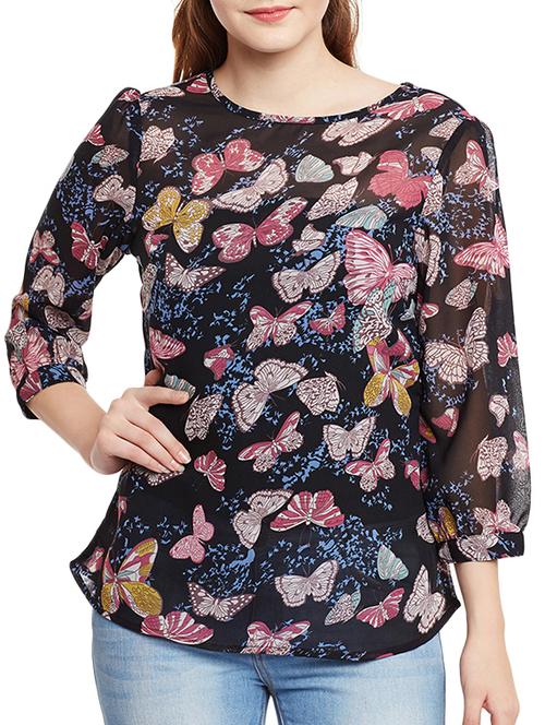 butterfly print sheer top - 51043 - Very Small Image - 1