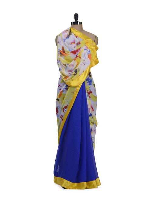 Floral Print Reversible Saree - 51635 - Very Small Image - 1