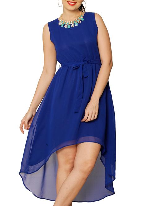 blue solid high low dress - 60475 - Very Small Image - 1