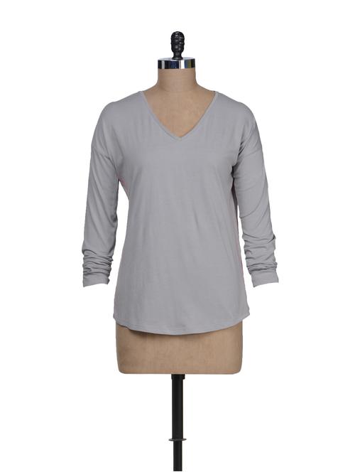 grey solid t-shirt with sleeve patch - 60564 - Very Small Image - 1