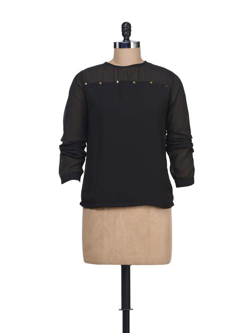 full sleeved black top with sheer sleeves - 60861 - Very Small Image - 1