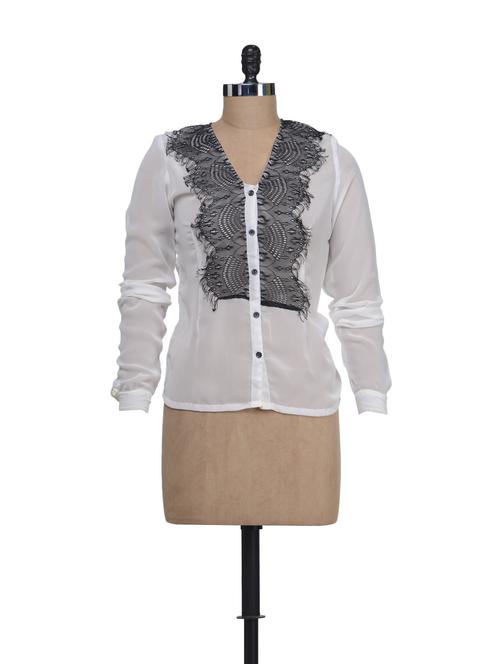 sheer white shirt with lace detailings - 60867 - Very Small Image - 1