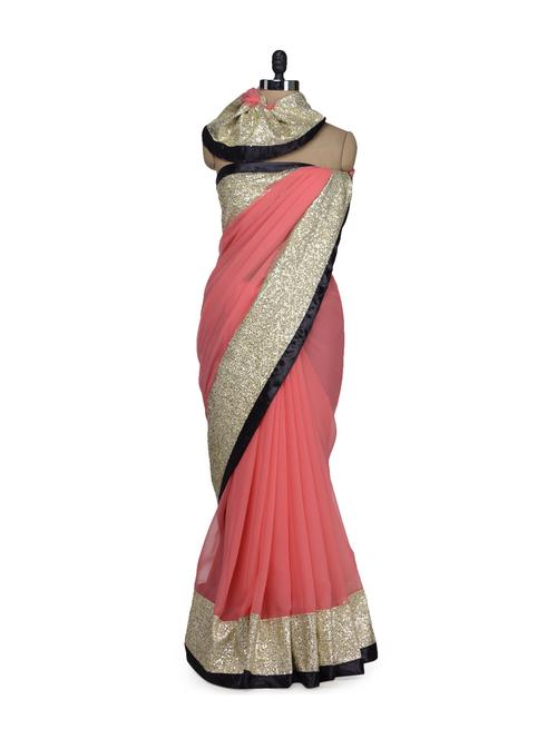 pink sequined saree - 60913 - Very Small Image - 1