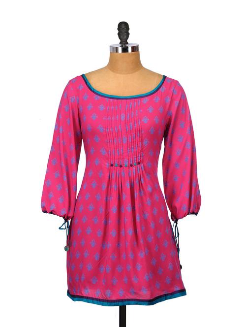 bright fuchsia jaipur print kurti - 63632 - Very Small Image - 1