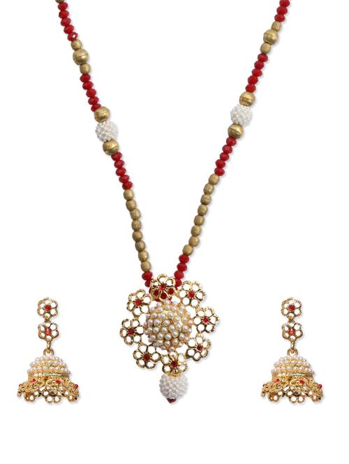 beaded string with floral pendant and earrings - 70230 - Very Small Image - 1