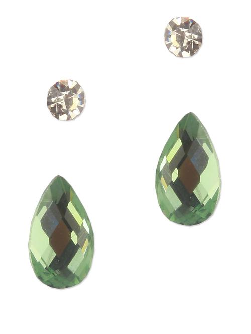 Green Pear Shape Stud Earrings - 71038 - Very Small Image - 1