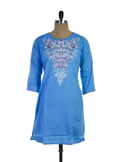 blue Cotton Straight Kurta - 71325 - Very Small Image - 1