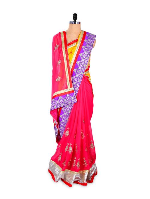 Gorgeous Fuchsia Saree With Mustard Pallu - 74379 - Very Small Image - 1