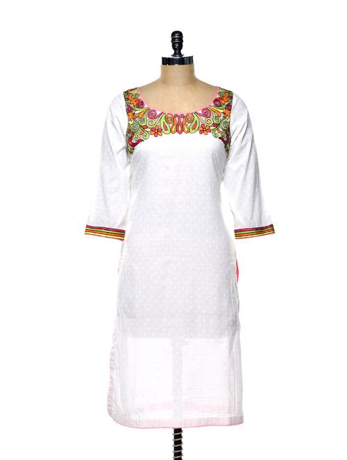 white cotton straight kurta - 74560 - Very Small Image - 1