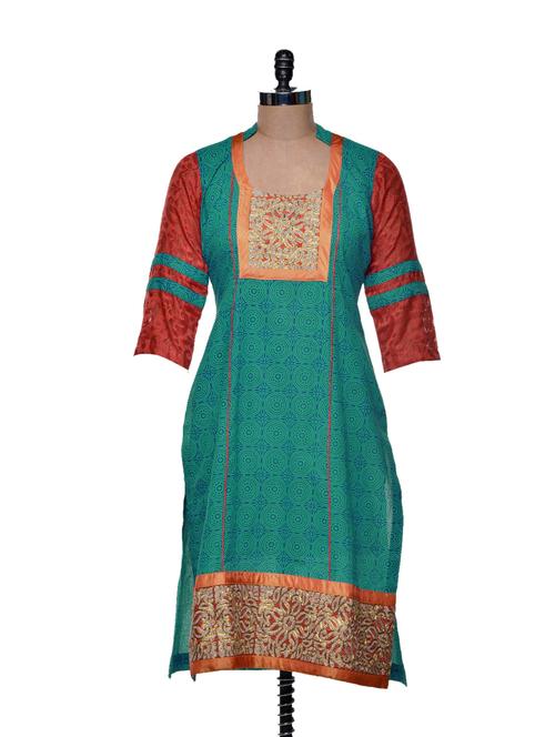 green cotton printed straight kurta - 74561 - Very Small Image - 1