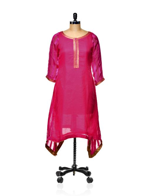 high low fuchsia kurta - 74567 - Very Small Image - 1