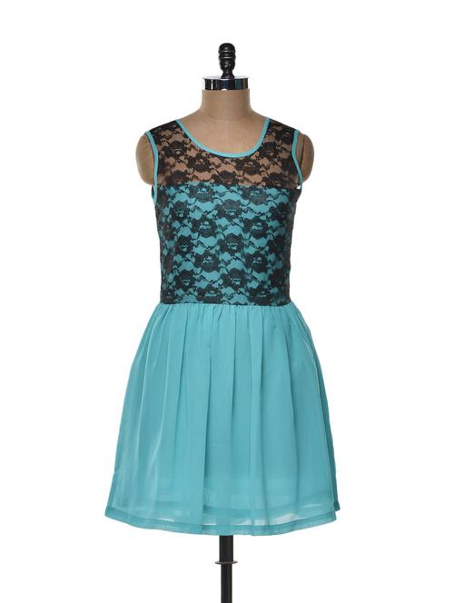turquoise dress with black lace bodice - 74924 - Very Small Image - 1