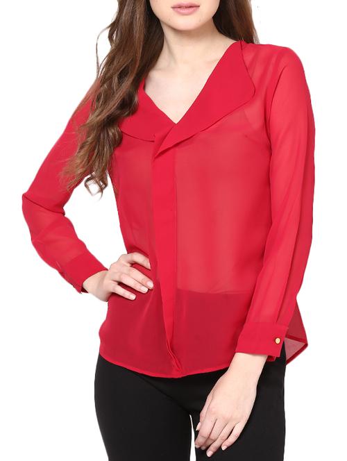 sheer coral top with oversized collar - 75647 - Very Small Image - 1