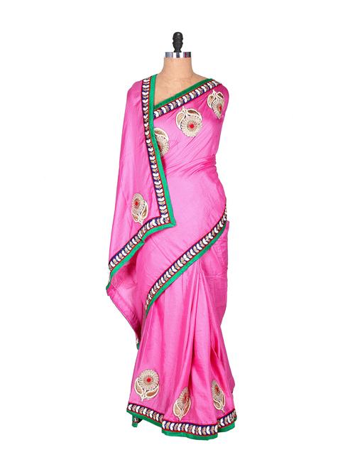 pink viscose saree - 76232 - Very Small Image - 1