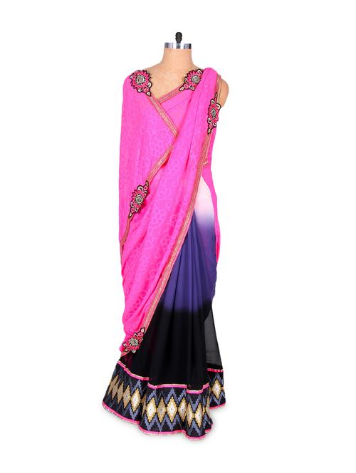 lovely pink georgette saree - 76261 - Very Small Image - 1