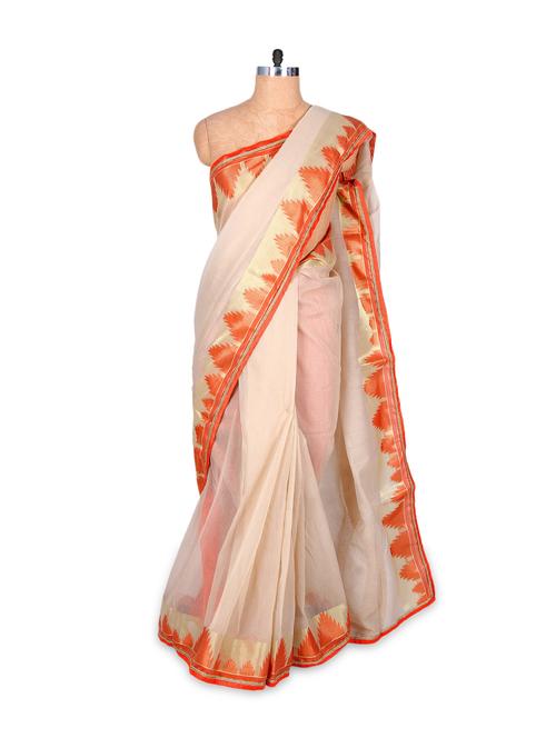 ethereal in white handloom cotton saree - 76298 - Very Small Image - 1