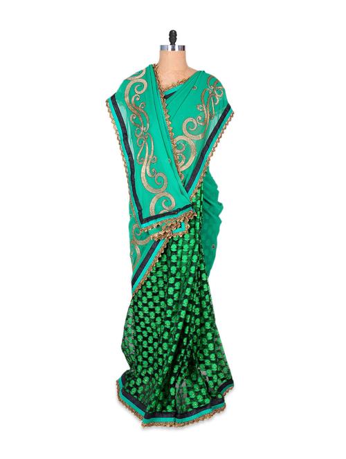 gorgeous green georgette saree - 76310 - Very Small Image - 1