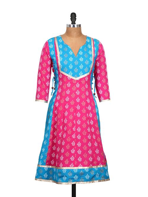 pink and blue printed kurta - 76668 - Very Small Image - 1