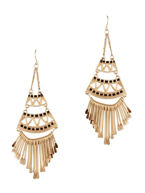 gold and black enamel tassel dangler earrings - 77319 - Very Small Image - 1