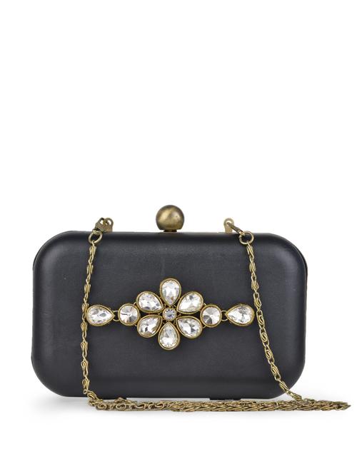 crystal embellished matte black box clutch - 77625 - Very Small Image - 1
