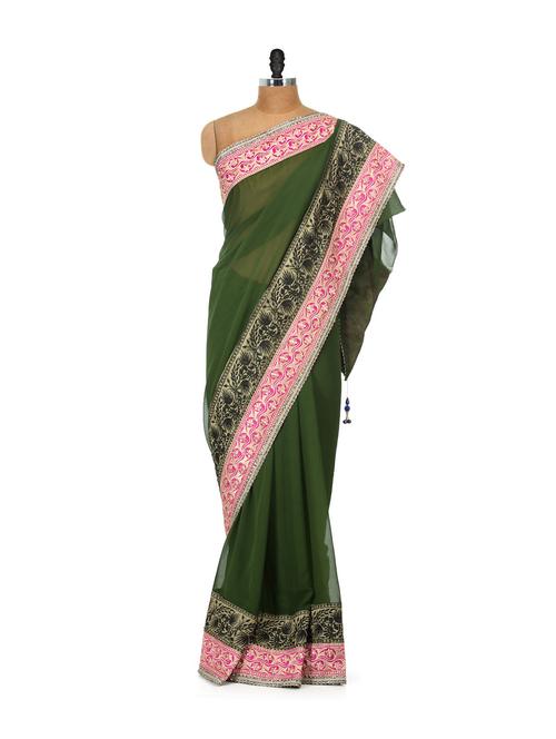 mehandi green chiffon saree - 79431 - Very Small Image - 1