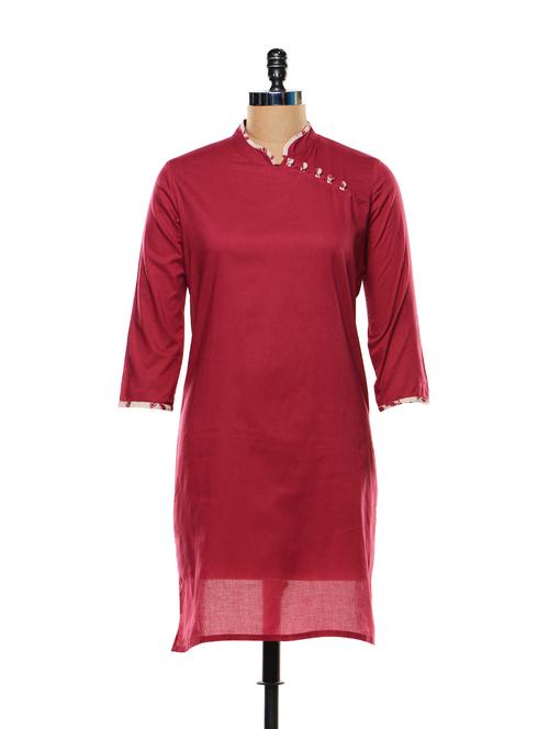 maroon cotton regular kurta - 81255 - Very Small Image - 1