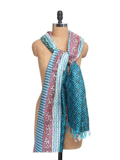 blue hued tussar silk dupatta with mirror work - 83843 - Very Small Image - 1