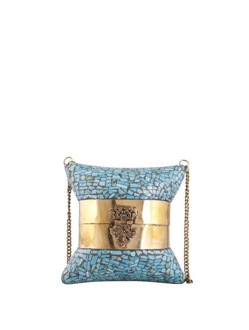 blue and gold brass clutch - 847 - Very Small Image - 1