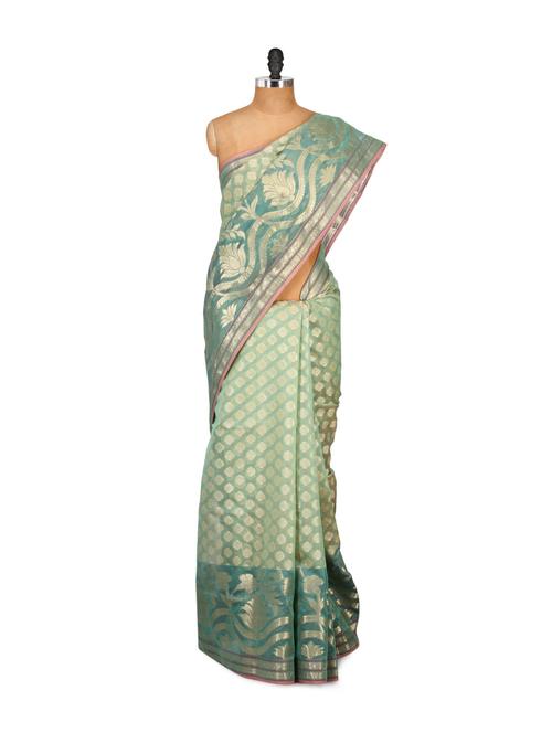 muted green zari saree - 848263 - Very Small Image - 1