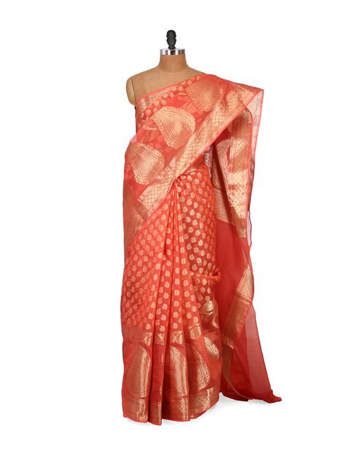 Maroon and Gold Saree - 848272 - Very Small Image - 1