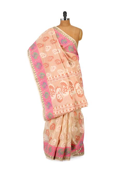 beige cotton silk saree - 848353 - Very Small Image - 1