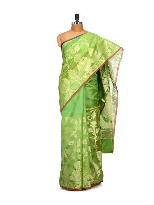 green faux cotton silk saree - 848355 - Very Small Image - 1