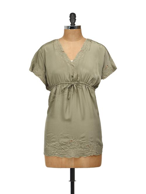 khaki green satin kaftan top - 848405 - Very Small Image - 1