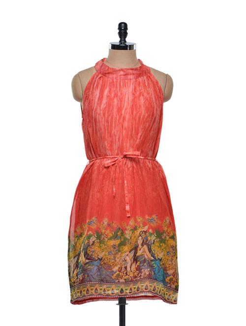 digitally printed coral red dress - 851533 - Very Small Image - 1
