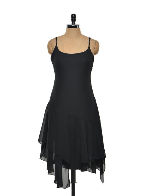 black frilled flowy georgette dress - 851538 - Very Small Image - 1