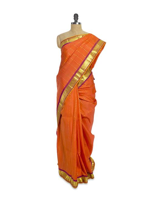 orange saree with brocade work - 851802 - Very Small Image - 1
