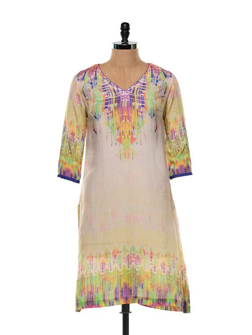 Pale Yellow digital printed kurta - 852022 - Very Small Image - 1