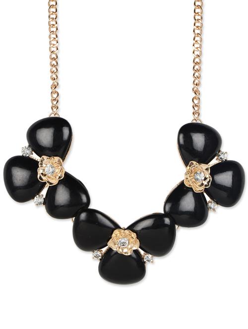 bold black flower crystal embedded neckpiece - 852625 - Very Small Image - 1