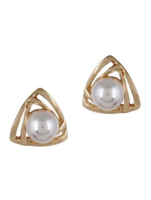 golden triangles faux pearl stud earrings - 852674 - Very Small Image - 1