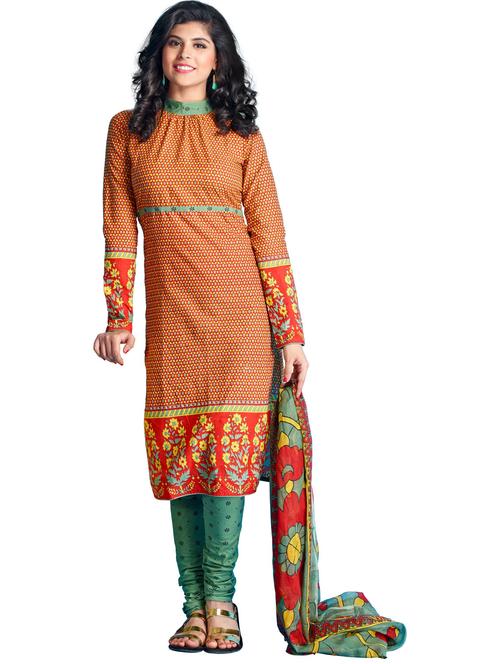 Floral Print Unstitched Cotton Dress Material - 853485 - Very Small Image - 1