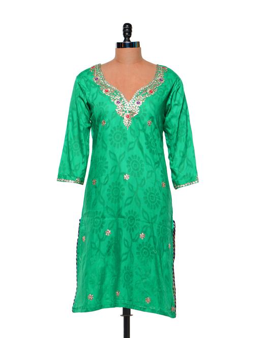 Green Gotta Patti work kurta - 85353 - Very Small Image - 1