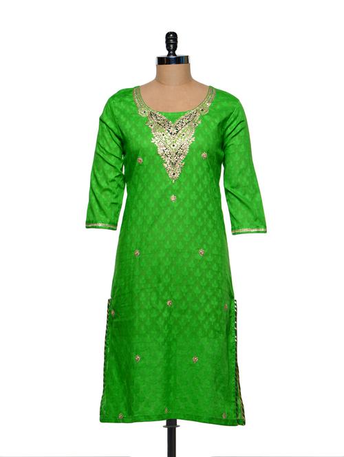 Parrot Green Pittan work kurta - 85357 - Very Small Image - 1