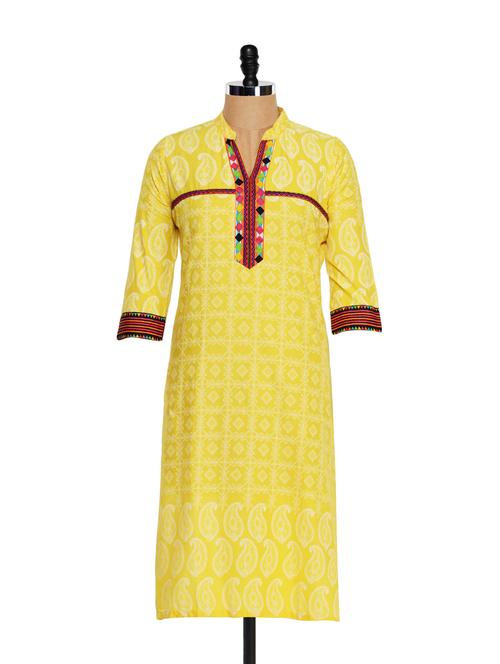 yellow printed kurta - 854179 - Very Small Image - 1