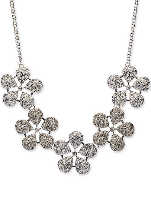 frosted floral bib silver necklace - 854327 - Very Small Image - 1