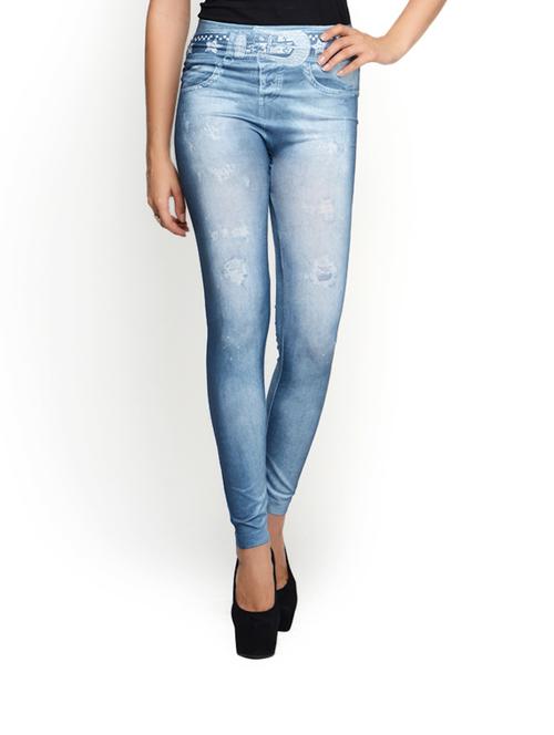 Light Blue Big Buckle Print jeggings. - 85797 - Very Small Image - 1