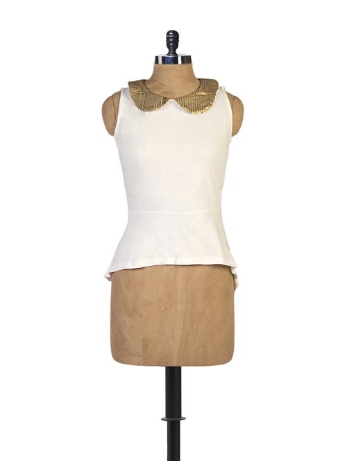 white peplum top with sequined peter pan collar - 857986 - Very Small Image - 1