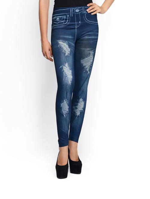 Denim Blue rugged Print Leggings. - 85813 - Very Small Image - 1