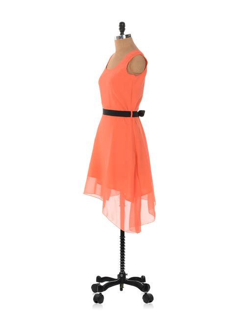 orange asymmetrical dress with a black belt - 859470 - Very Small Image - 1