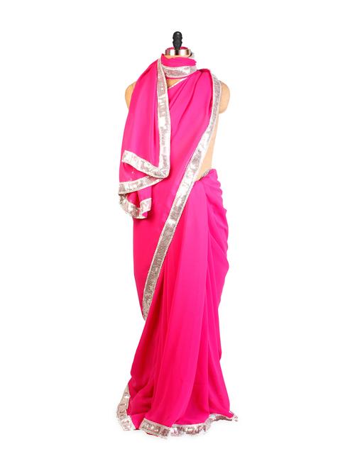 pink sequined saree - 859624 - Very Small Image - 1