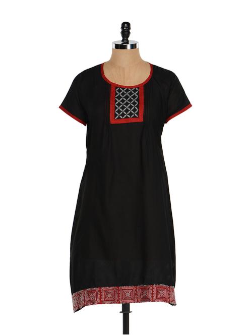 black cotton straight kurta - 859628 - Very Small Image - 1